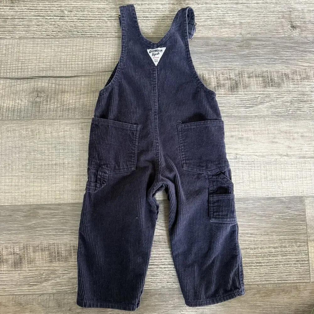 OSHKOSH B’Gosh Corduroy Overalls Baby Boys Size 18 Months Navy Blue 100% Cotton - Picture 3 of 4